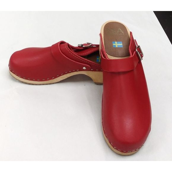 MIA Shoes - MIA Swedish Wooden Red Leather Clogs Nordic Classic Shoes Mule Sz7